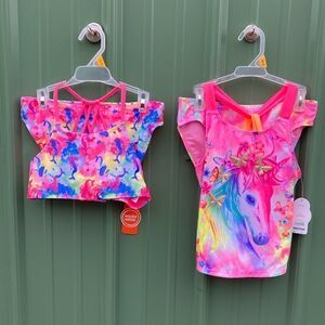 Girls Mermaid Bikini & Unicorn Tankini Swimsuit Bathing Suit 2-Pack Size L